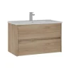 Meuble vasque suspendu 85 cm décor chêne 2 tiroirs MOANA