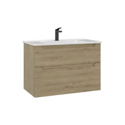 Meuble vasque suspendu 85 cm décor chêne 2 tiroirs ELYO