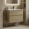 Meuble vasque suspendu 65 cm décor chêne 2 tiroirs ELYO