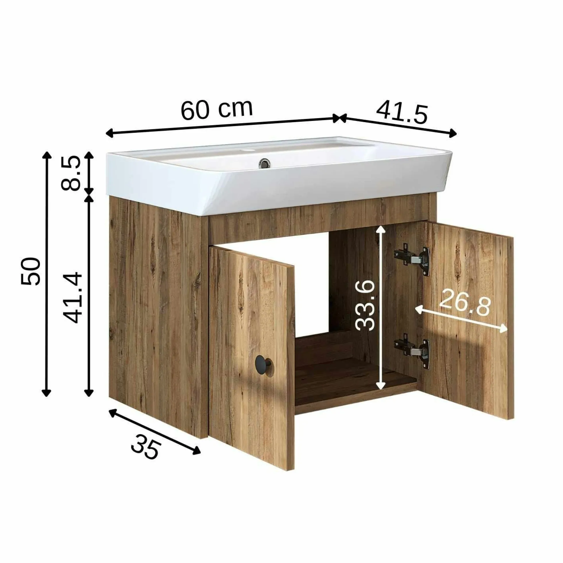 Meuble vasque suspendu 60 cm décor pin 2 portes JUSA