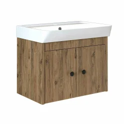 Meuble vasque suspendu 60 cm décor pin 2 portes JUSA