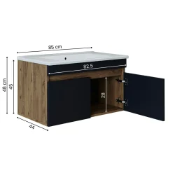 Meuble vasque suspendu 85 cm décor pin et gris 2 portes LAAN