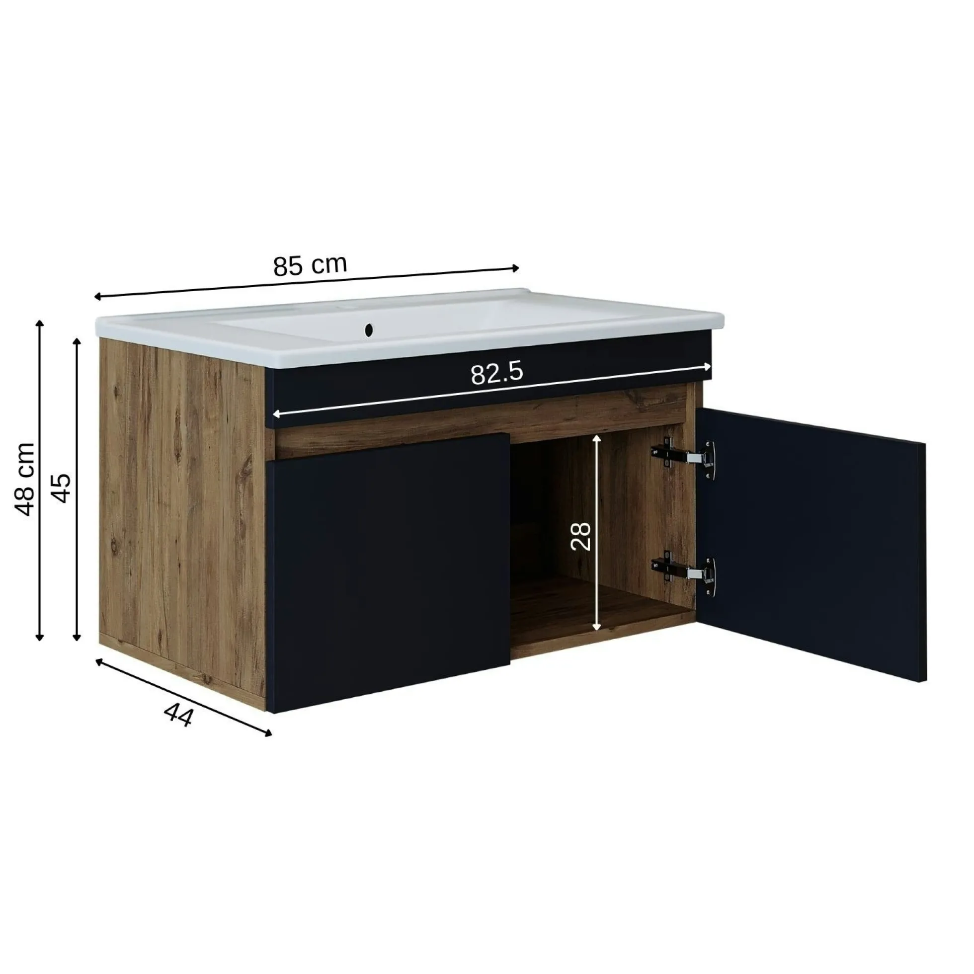 Meuble vasque suspendu 85 cm décor pin et gris 2 portes LAAN