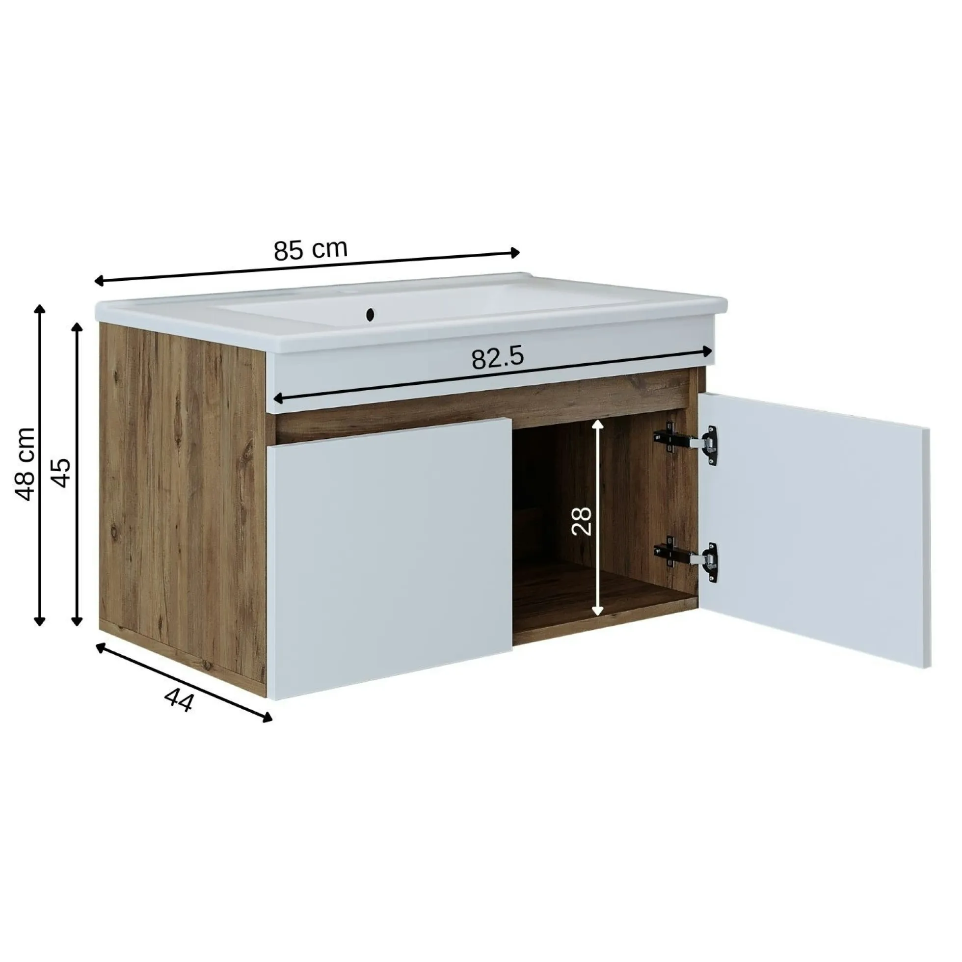 Meuble vasque suspendu 85 cm décor pin et blanc 2 portes LAAN