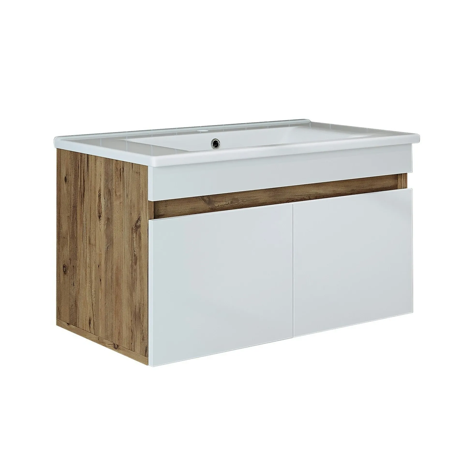 Meuble vasque suspendu 85 cm décor pin et blanc 2 portes LAAN