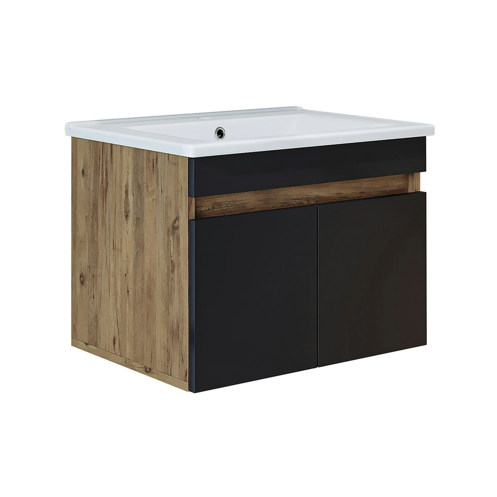 Meuble vasque suspendu 65 cm décor pin et gris 2 portes LAO