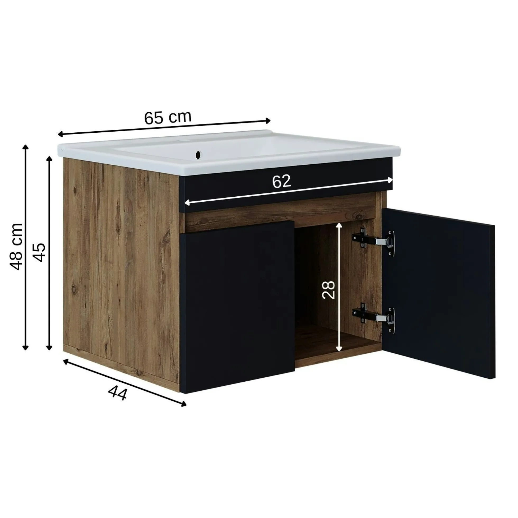 Meuble vasque suspendu 65 cm décor pin et gris 2 portes LAO