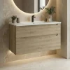 Meuble vasque suspendu 100 cm décor chêne 2 tiroirs ELYO