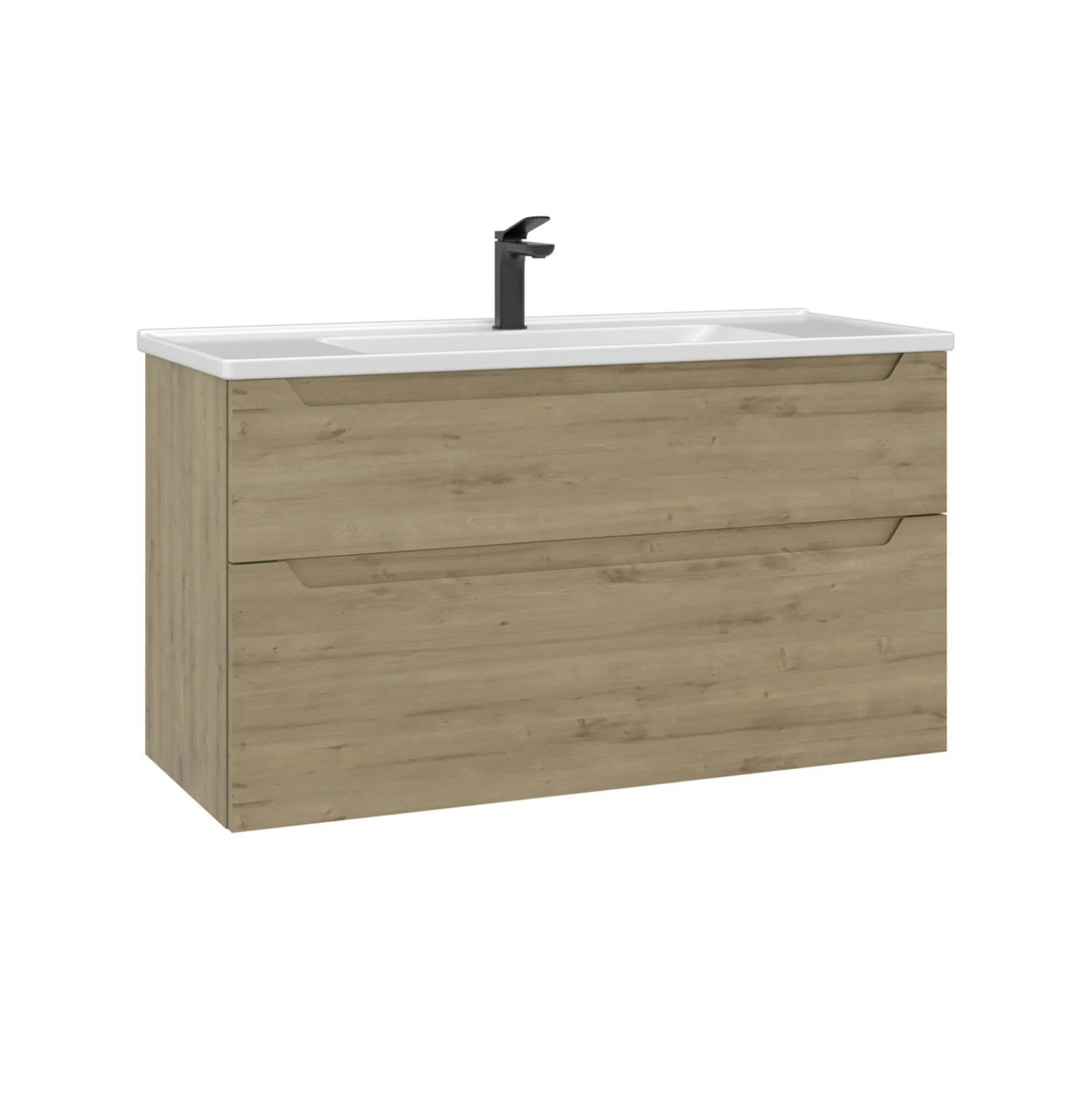 Meuble vasque suspendu 100 cm décor chêne 2 tiroirs ELYO