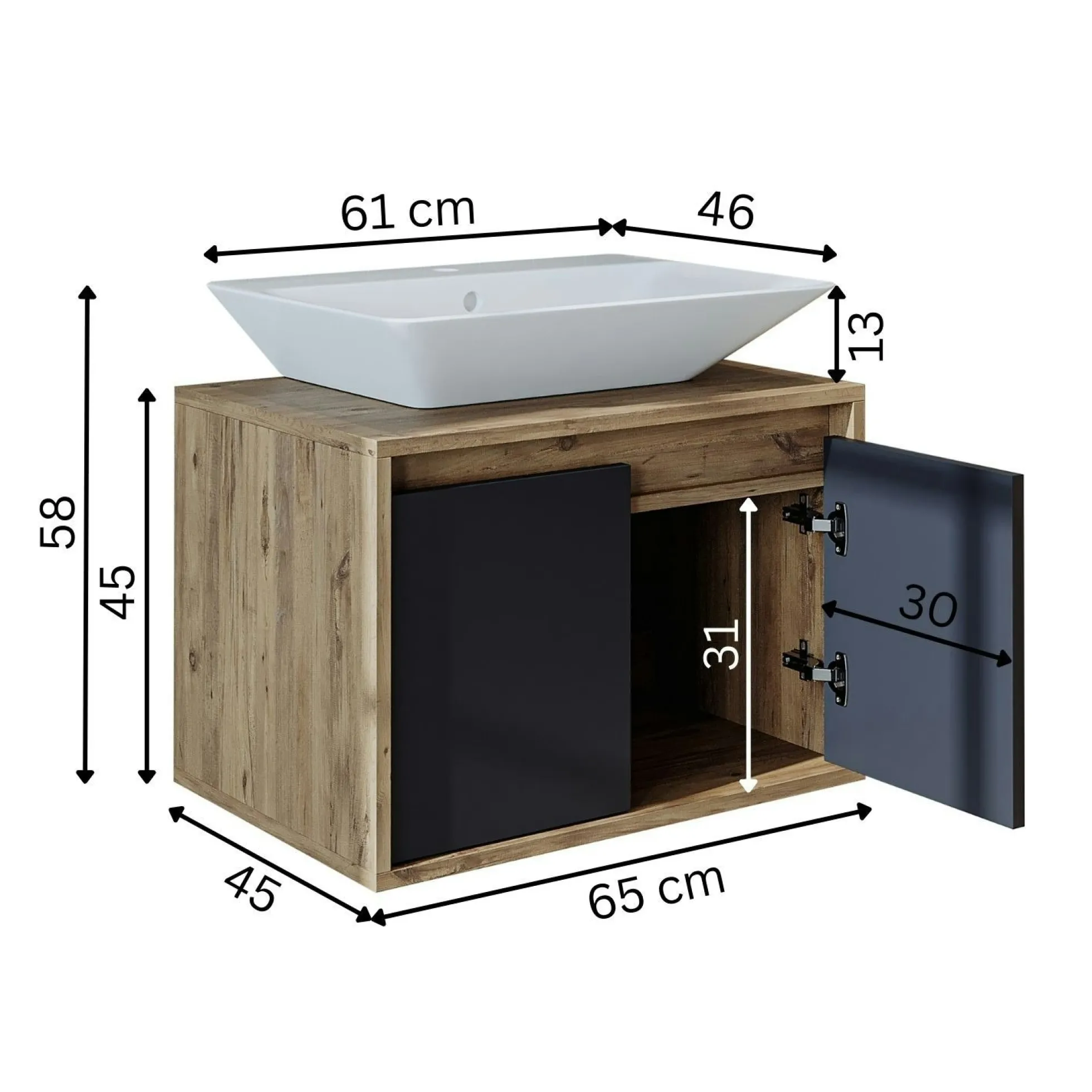 Meuble vasque suspendu 65 cm décor pin et gris 2 portes MARN