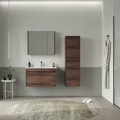Meuble vasque suspendu 85 cm décor bois foncé 2 portes MOANA