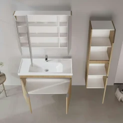 Meuble vasque suspendu 100 cm décor chêne 2 portes NEA
