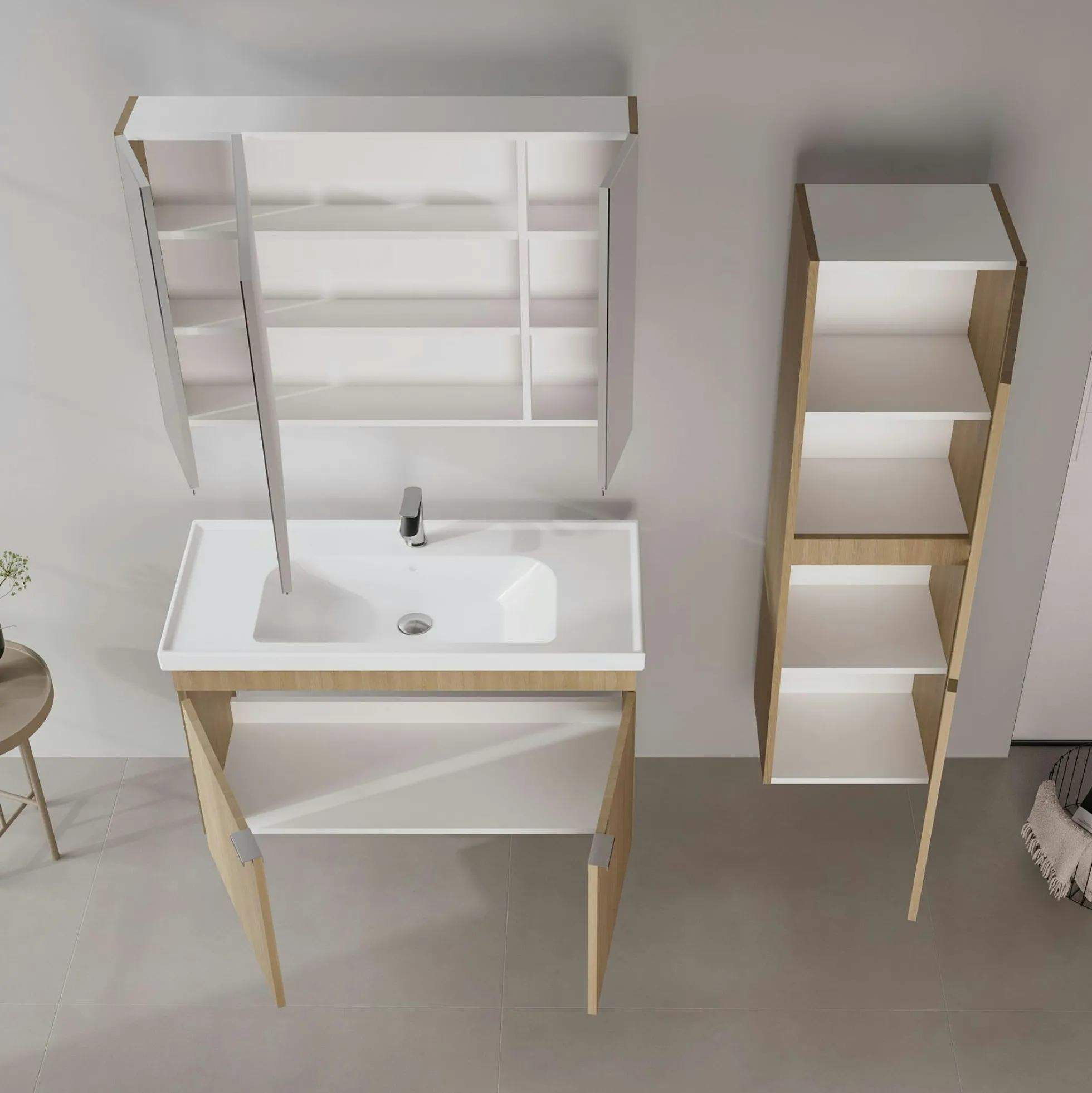 Meuble vasque suspendu 100 cm décor chêne 2 portes NEA