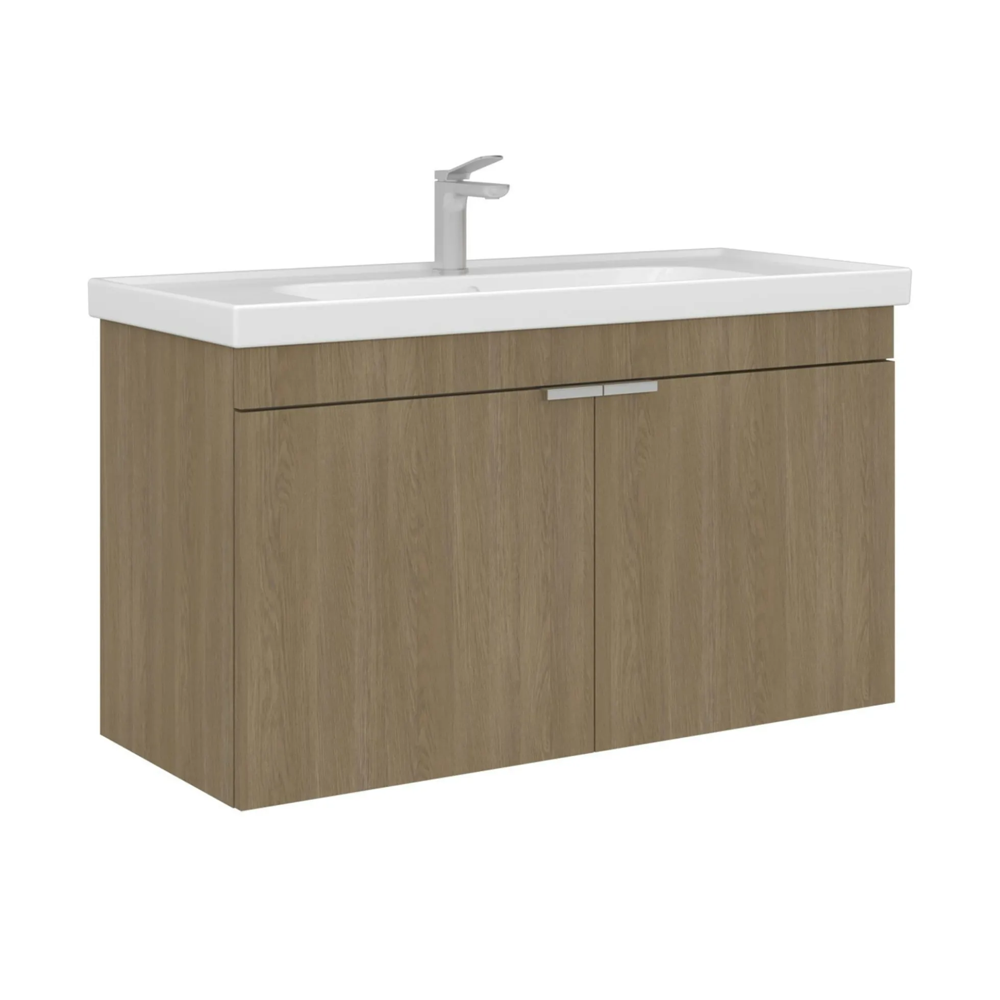 Meuble vasque suspendu 100 cm décor chêne 2 portes NEA