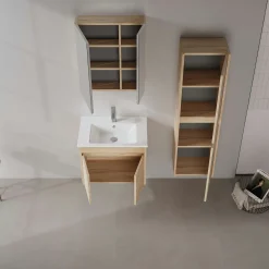 Meuble vasque suspendu 65 cm décor chêne 2 portes MOANA