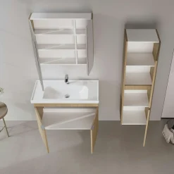 Meuble vasque suspendu 90 cm décor chêne 2 portes NEA