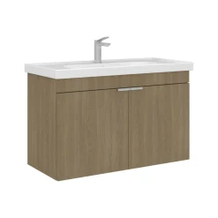 Meuble vasque suspendu 90 cm décor chêne 2 portes NEA