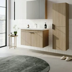 Meuble vasque suspendu 80 cm décor chêne 2 portes NEA