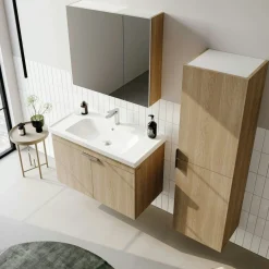 Meuble vasque suspendu 80 cm décor chêne 2 portes NEA
