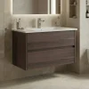 Meuble vasque suspendu 85 cm décor bois foncé 2 tiroirs MOANA