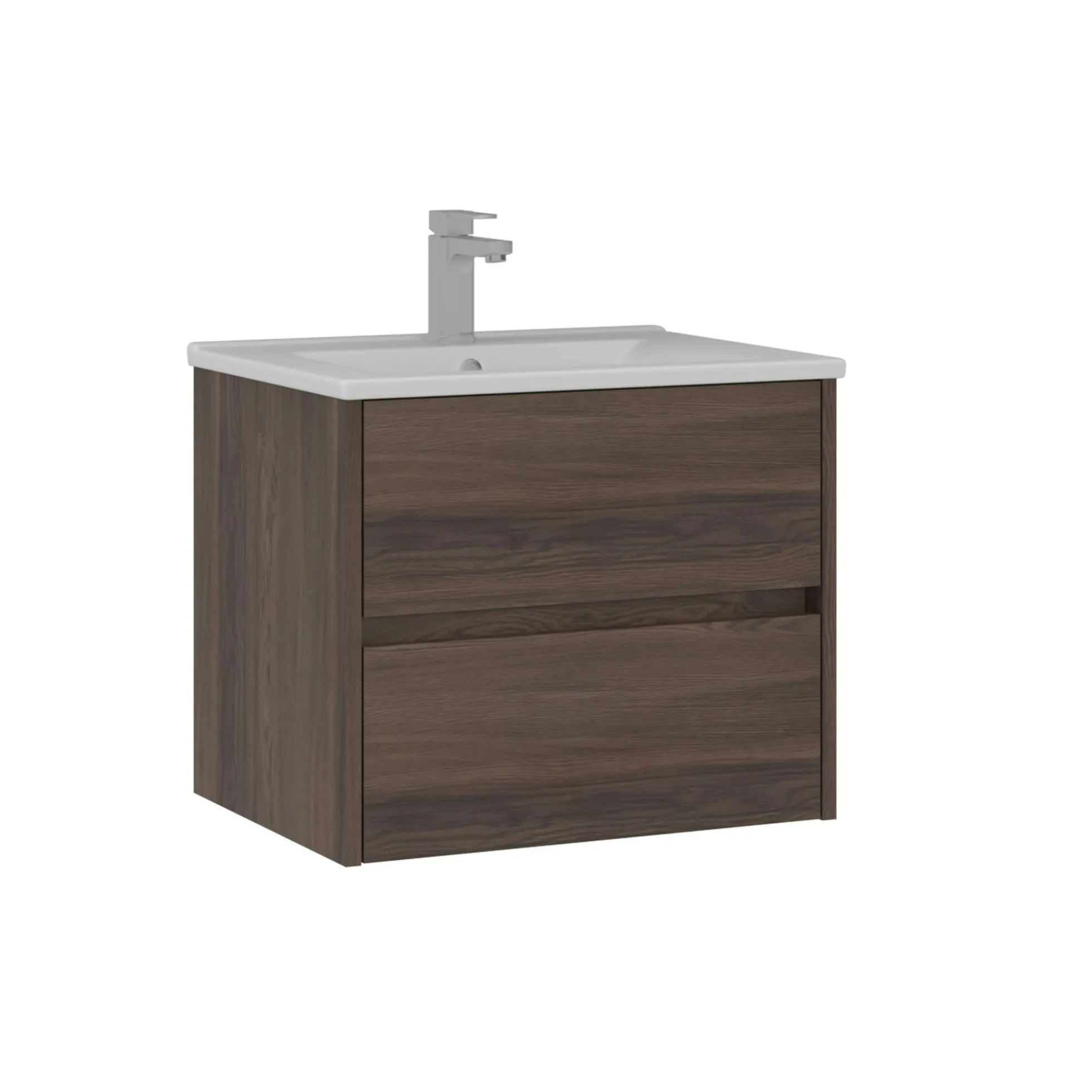 Meuble vasque suspendu 65 cm décor bois foncé 2 tiroirs MOANA