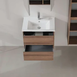 Meuble vasque suspendu 65 cm décor bois foncé 2 tiroirs MOANA