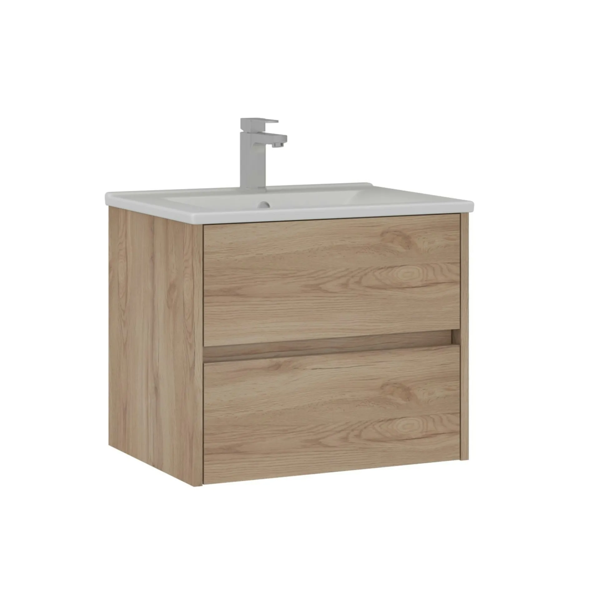 Meuble vasque suspendu 65 cm décor chêne 2 tiroirs MOANA