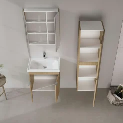 Meuble vasque suspendu 60 cm décor chêne 2 portes NEA