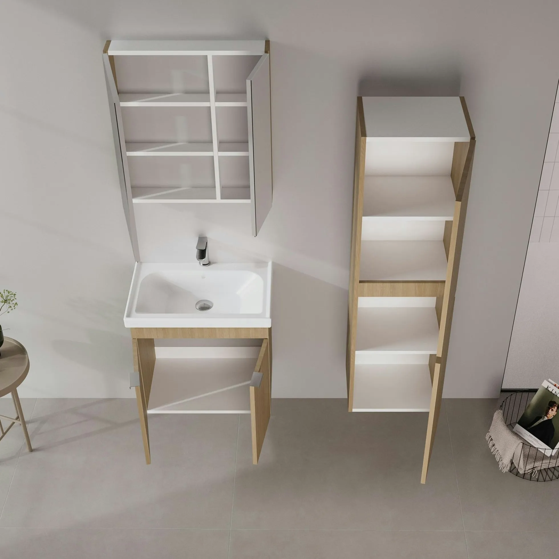 Meuble vasque suspendu 60 cm décor chêne 2 portes NEA
