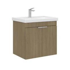 Meuble vasque suspendu 60 cm décor chêne 2 portes NEA