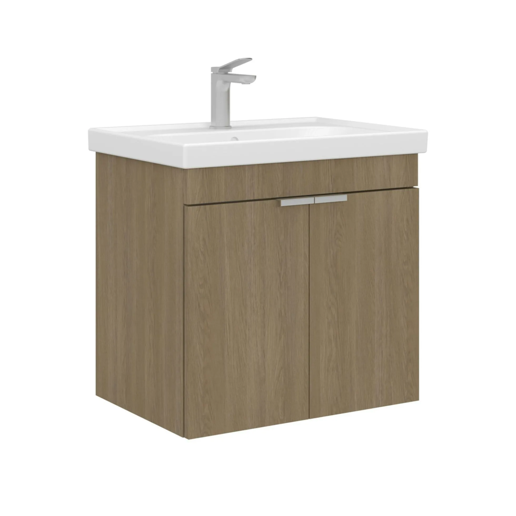 Meuble vasque suspendu 60 cm décor chêne 2 portes NEA