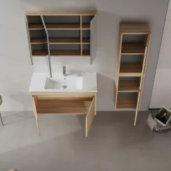 Meuble vasque suspendu 100 cm décor chêne 2 portes MOANA