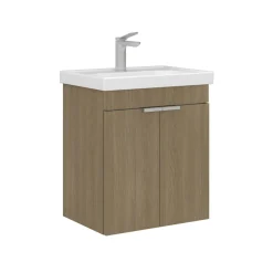 Meuble vasque suspendu 50 cm décor chêne 2 portes NEA