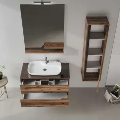 Meuble vasque suspendu 100 cm décor bois foncé 2 tiroirs NEÏS