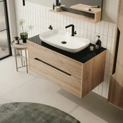 Meuble vasque suspendu 100 cm décor chêne 2 tiroirs NEÏS