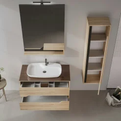 Meuble vasque suspendu 100 cm décor chêne 2 tiroirs NEÏS