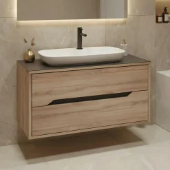 Meuble vasque suspendu 100 cm décor chêne 2 tiroirs NEÏS