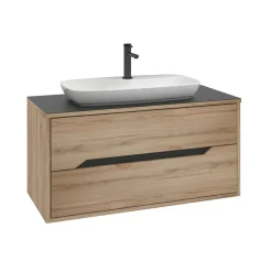 Meuble vasque suspendu 100 cm décor chêne 2 tiroirs NEÏS