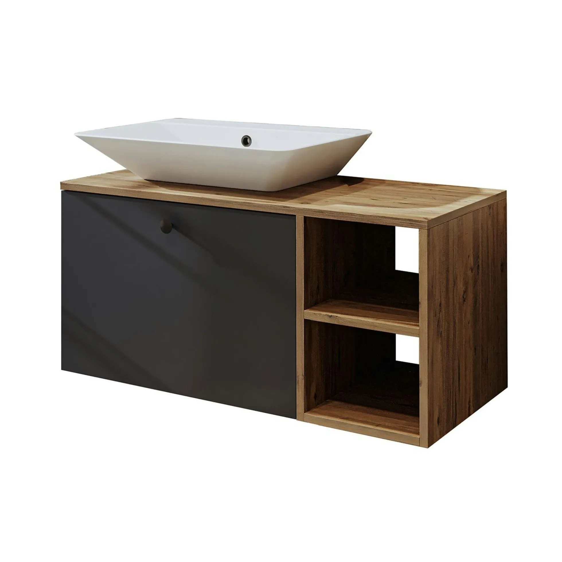 Meuble vasque suspendu 95 cm décor pin et gris 1 tiroir ONDO
