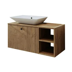 Meuble vasque suspendu 95 cm décor pin 1 tiroir ONDO