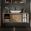 Meuble vasque suspendu 120 cm décor pin 2 portes 1 tiroir SIREN