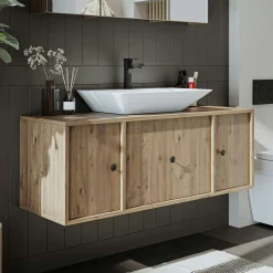 Meuble vasque suspendu 120 cm décor pin 2 portes 1 tiroir SIREN