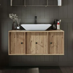 Meuble vasque suspendu 105 cm décor pin 2 portes 1 tiroir SIREN