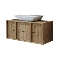 Meuble vasque suspendu 105 cm décor pin 2 portes 1 tiroir SIREN