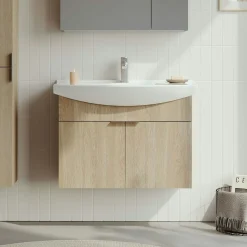 Meuble vasque suspendu 80 cm décor chêne 2 portes UMI