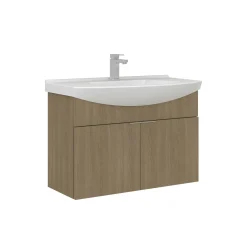 Meuble vasque suspendu 80 cm décor chêne 2 portes UMI