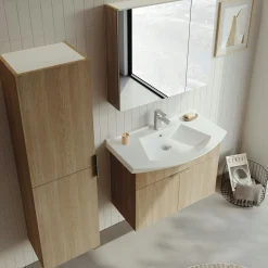 Meuble vasque suspendu 80 cm décor chêne 2 portes UMI