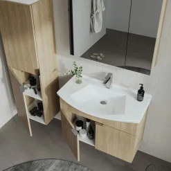 Meuble vasque suspendu 80 cm décor chêne 2 portes UMI