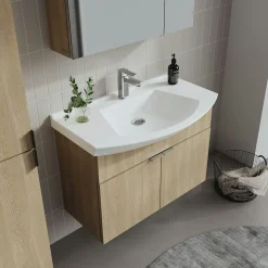 Meuble vasque suspendu 80 cm décor chêne 2 portes UMI