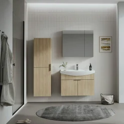 Meuble vasque suspendu 80 cm décor chêne 2 portes UMI
